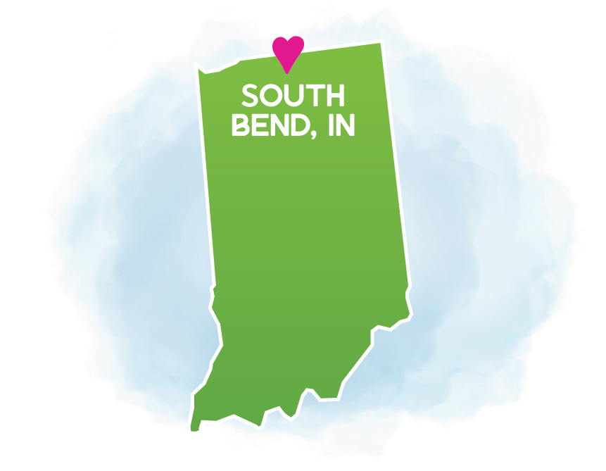 Map showing Pure Green Farms location in South Bend, Indiana with marker on northern Indiana